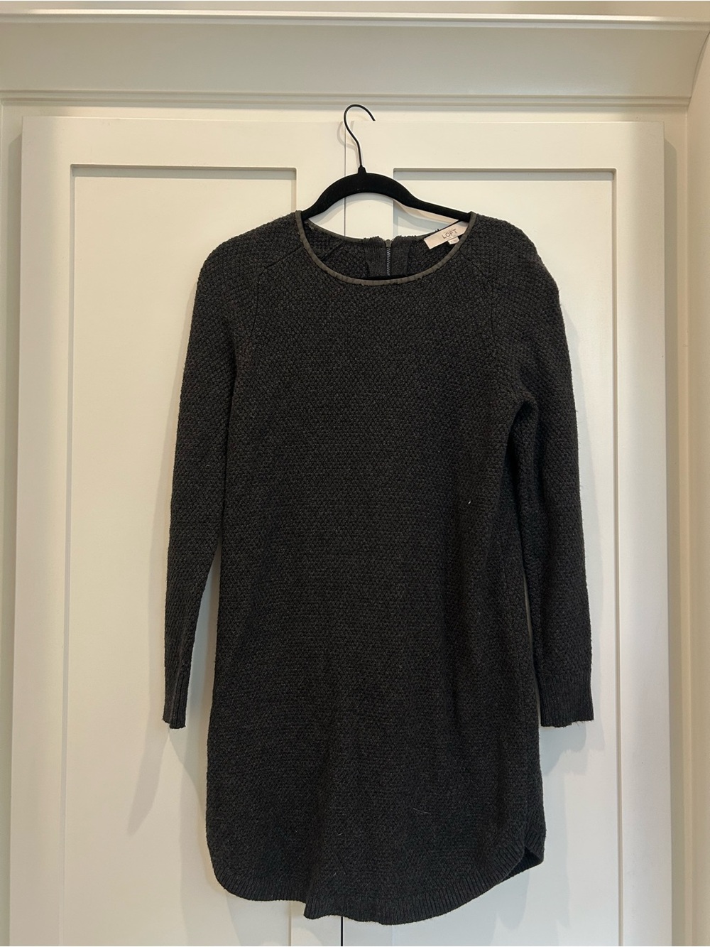 LOFT Dark Charcoal Knit Long-Sleeve Dress